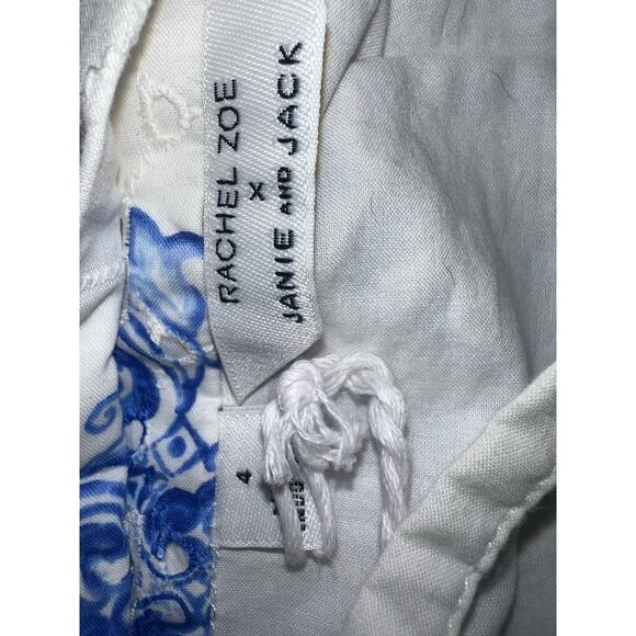 Janie and Jack X Rachel Zoe Blue and White boho wide leg eyelet jumpsuit size 4 - Picture 4 of 4